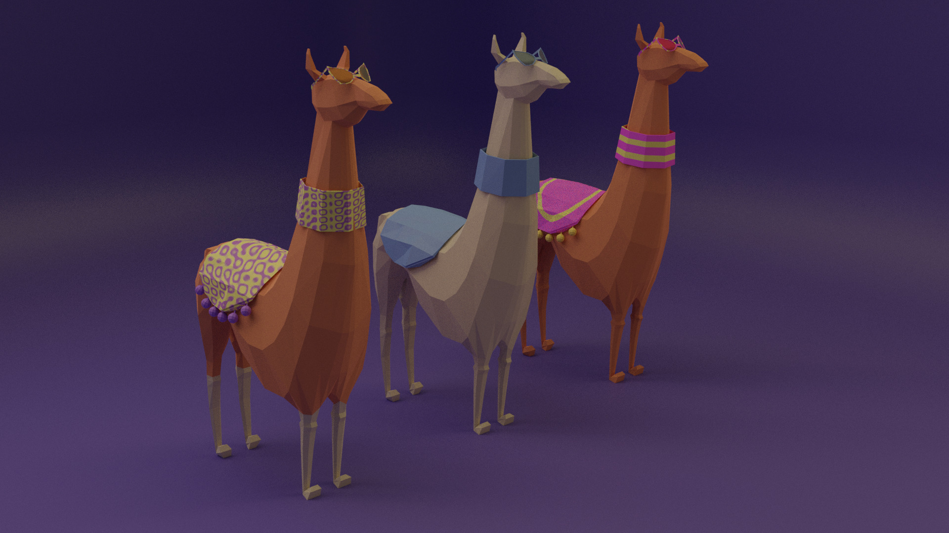 Low Poly Llama Set 3D model_1