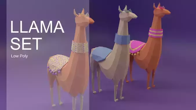 Low Poly Llama Set 3D model Low Poly Llama Set 3D model