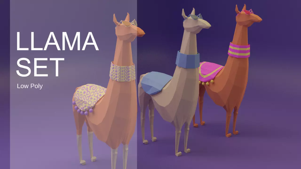 Low Poly Llama Set 3D model_0