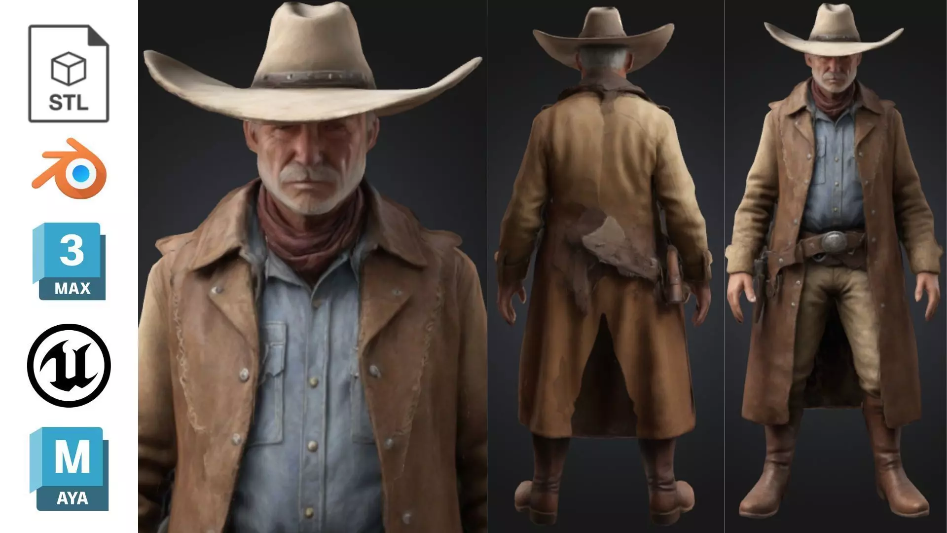 Realistic Western Sheriff Low-poly 3D model