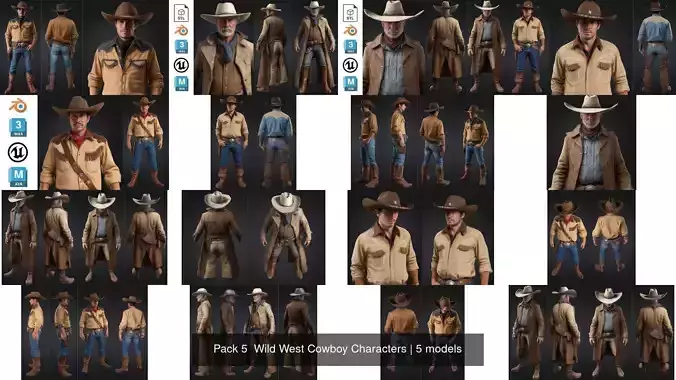 Pack 5  Wild West Cowboy Characters