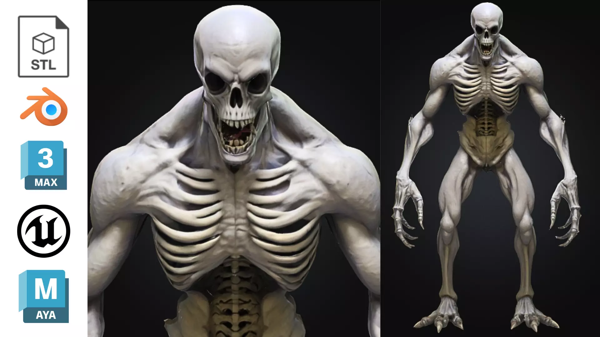 Undead Bone Horror Creature Monster Sci Fi Alien Low-poly 3D model_0