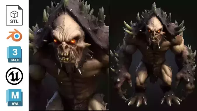 Mutant Spiked Ogre Monster Creature Sci Fi Alien Low-poly 3D model