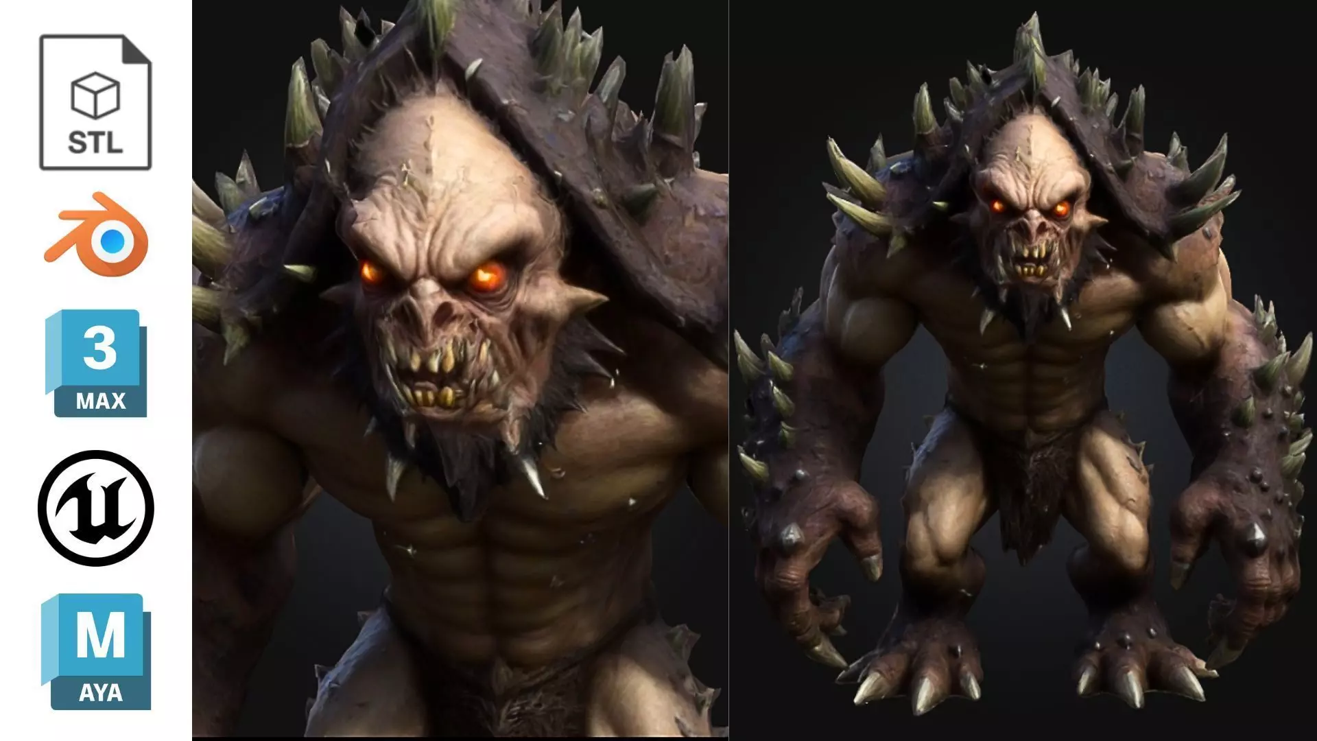 Mutant Spiked Ogre Monster Creature Sci Fi Alien Low-poly 3D model_0