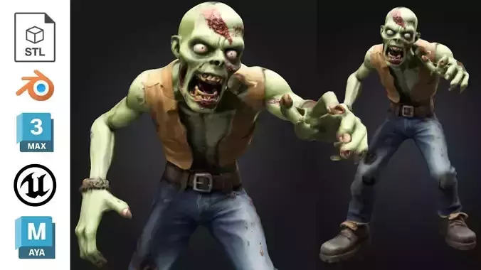 Cartoon Zombie Character Horror Stylized Low-poly 3D model