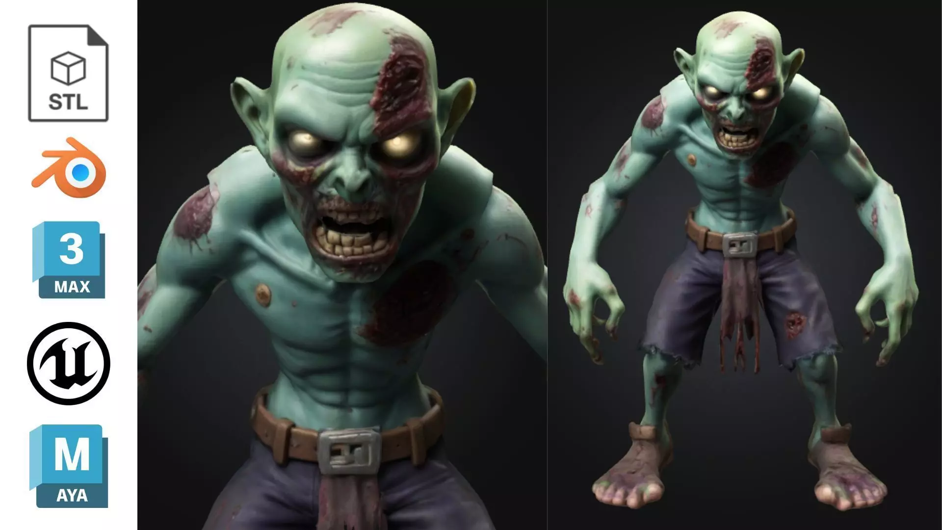 Cartoon Zombie Mutant Stylized Low-poly 3D model_0