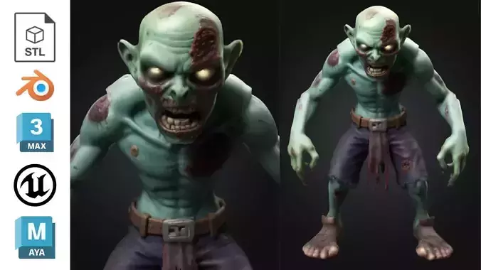 Cartoon Zombie Mutant Stylized Low-poly 3D model