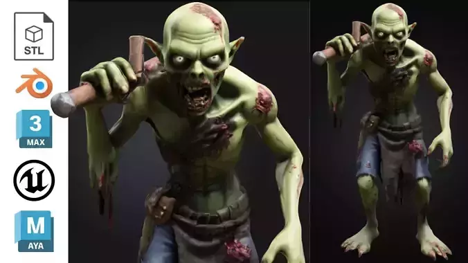 Cartoon Zombie Butcher Creature Monster Zumbi Zombi Undead Low-poly 3D model