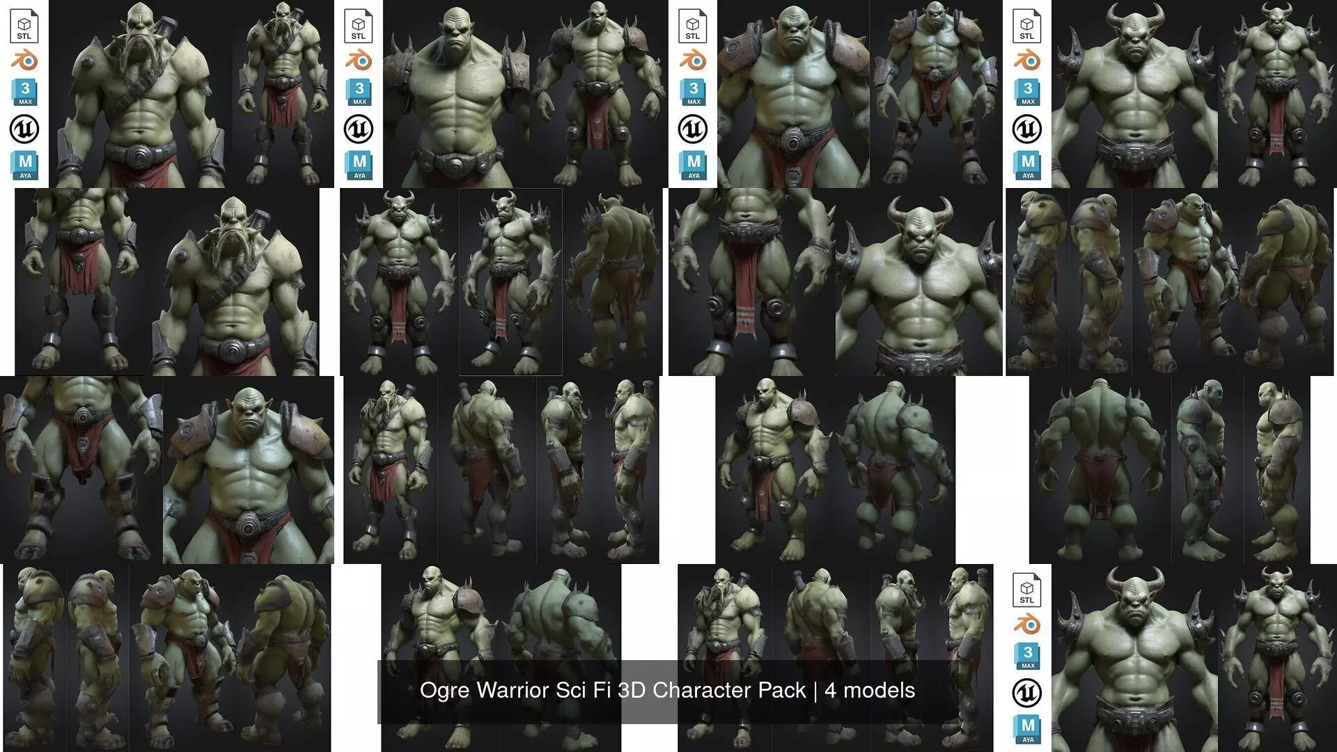Ogre Warrior Sci Fi 3D Character Pack 3D Model Collection_1