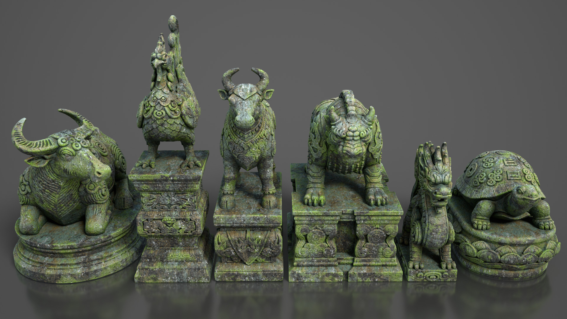 Ancient Asia Stone Statue Pack C - 250602 Low-poly 3D model_1