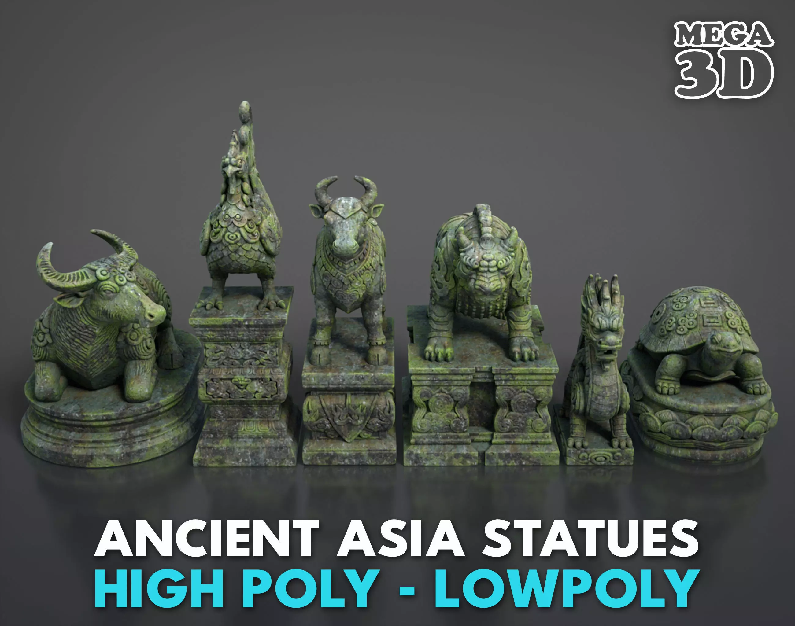 Ancient Asia Stone Statue Pack C - 250602 Low-poly 3D model_0