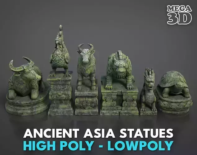 Ancient Asia Stone Statue Pack C - 250602