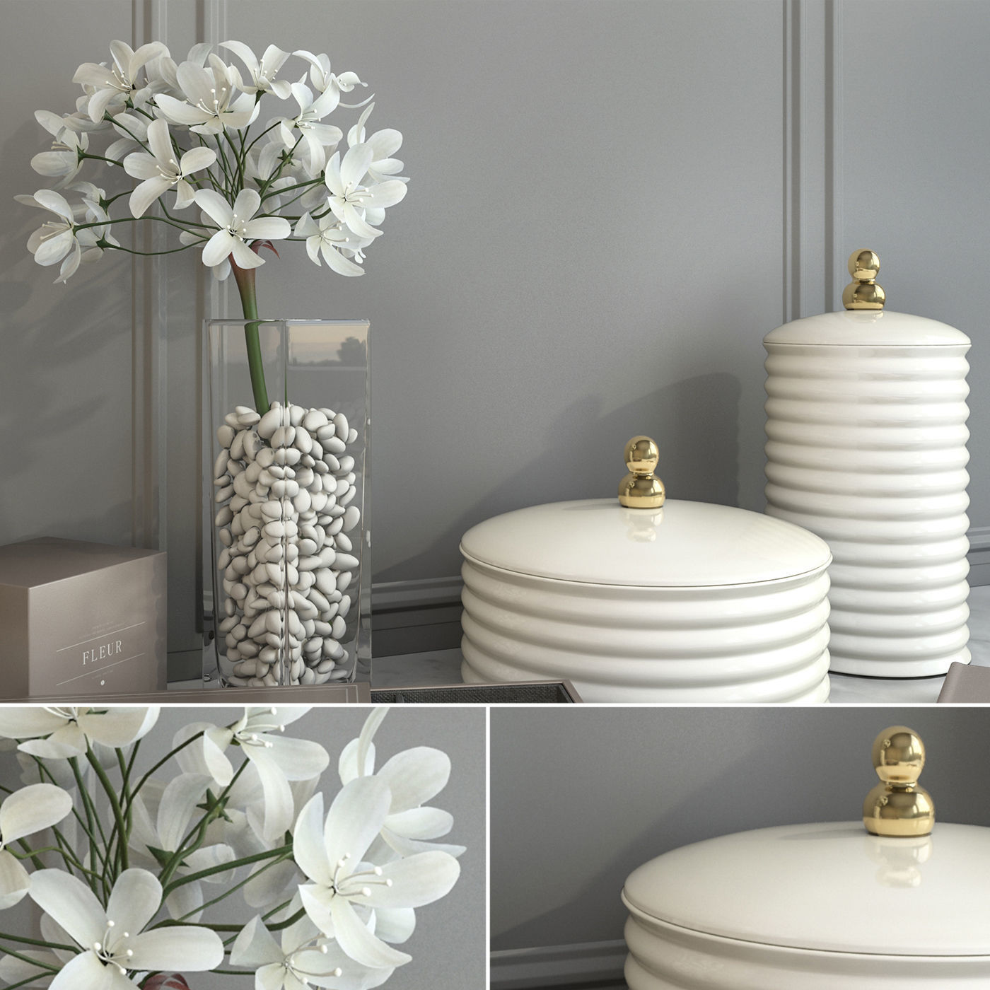 Decorative set of Dressing Table 3D model_2