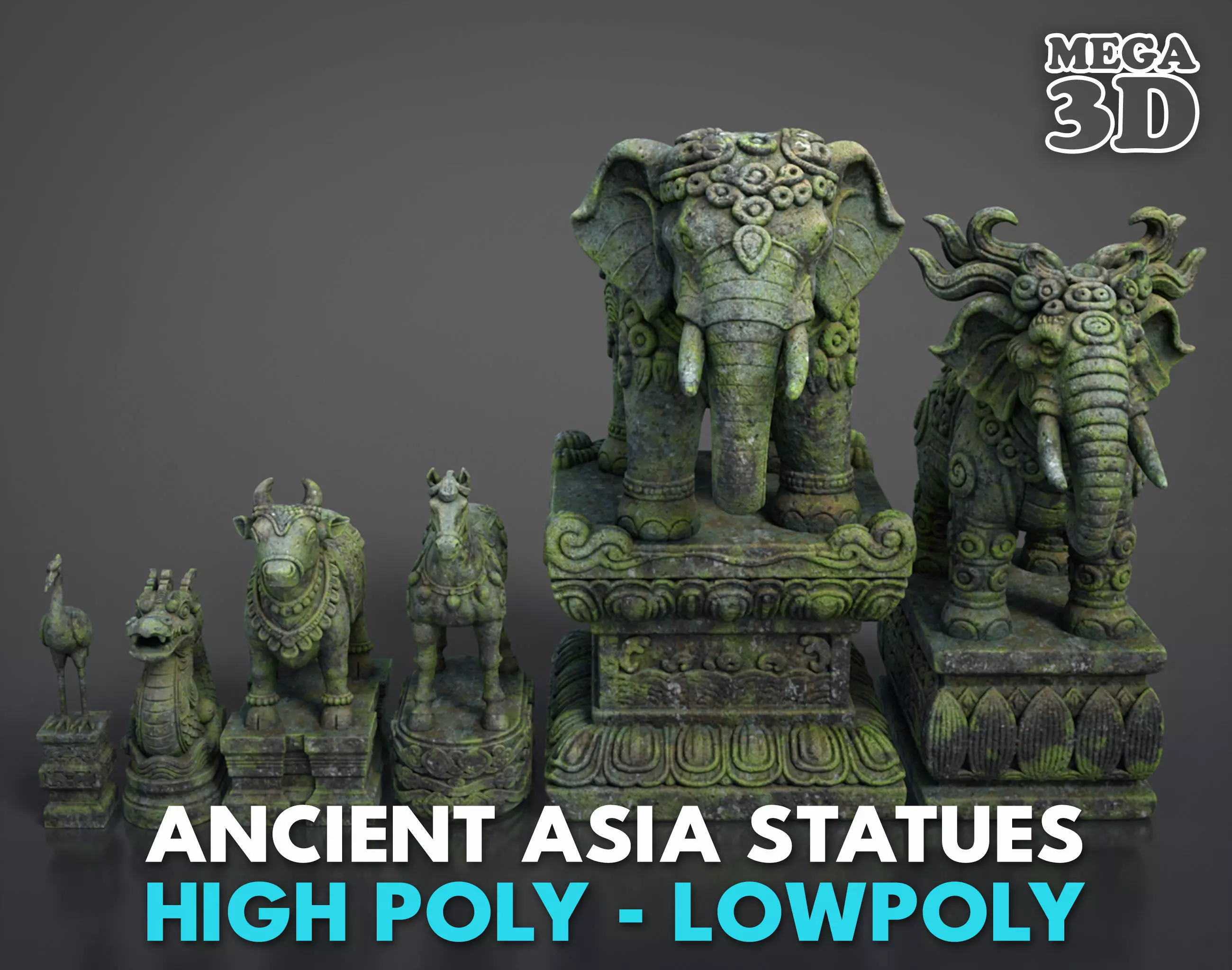 Ancient Asia Stone Statue Pack D - 250602 Low-poly 3D model_0