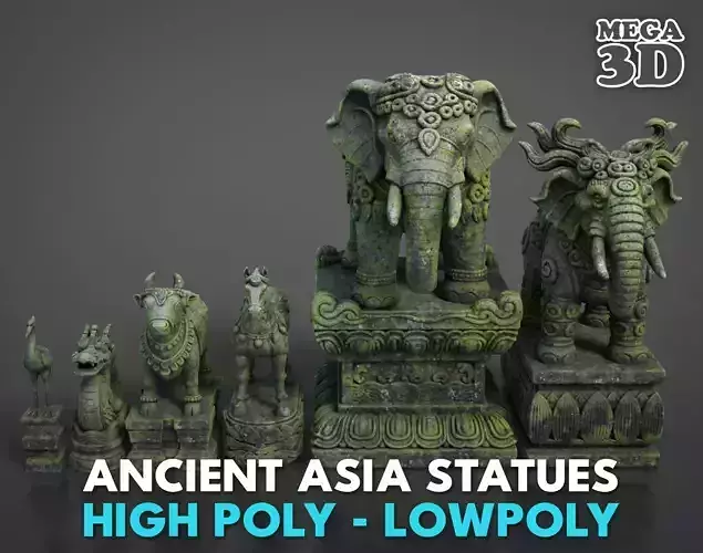 Ancient Asia Stone Statue Pack D - 250602