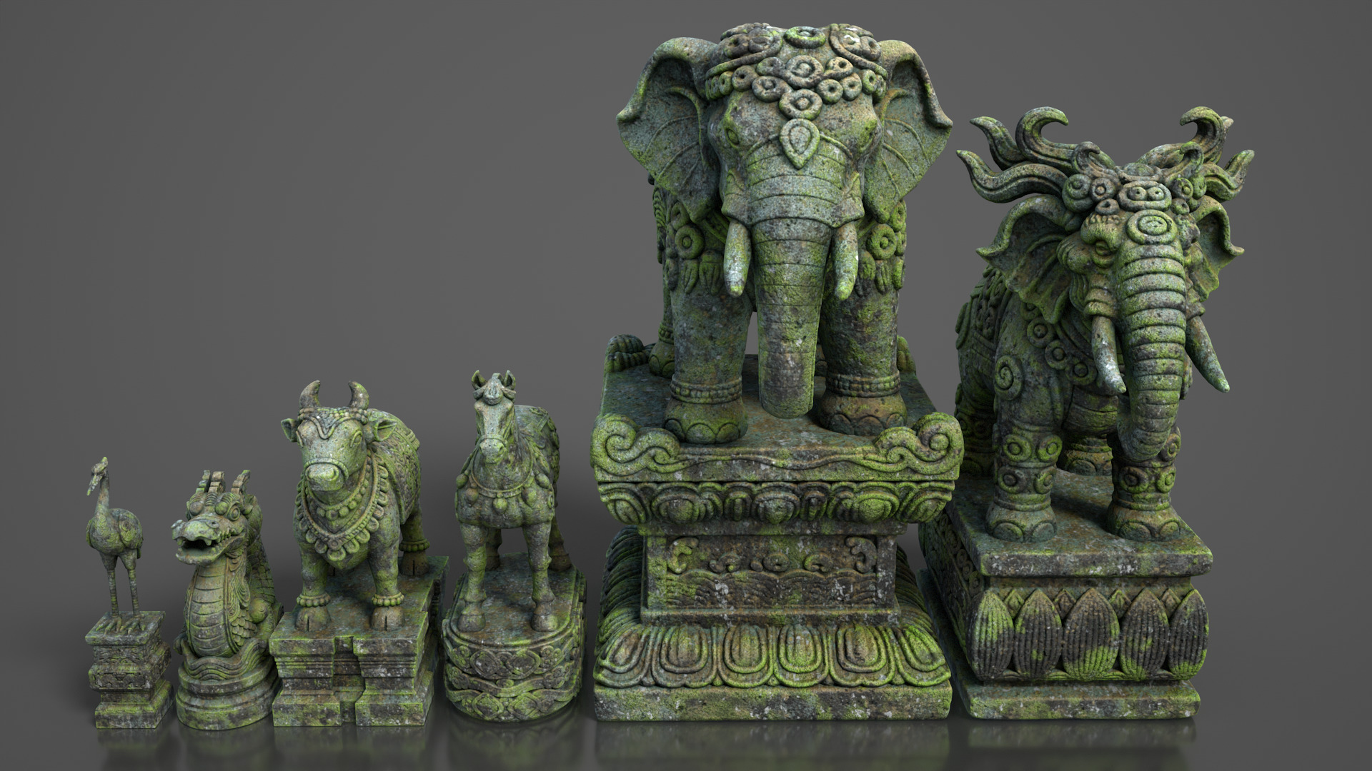 Ancient Asia Stone Statue Pack D - 250602 Low-poly 3D model_1