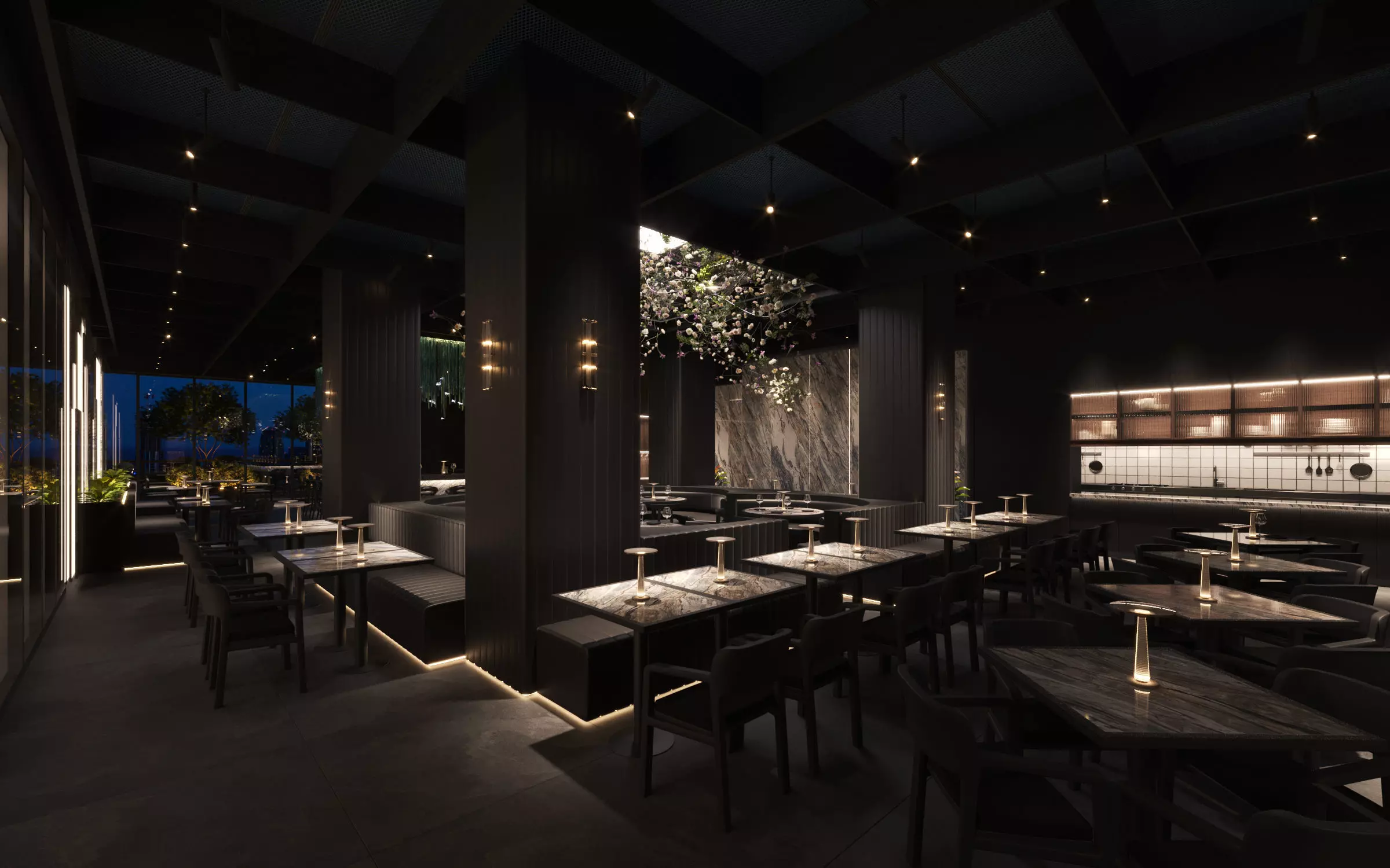 Luxury Restaurant Night Scene Black Interior 3ds Max Corona 3D model