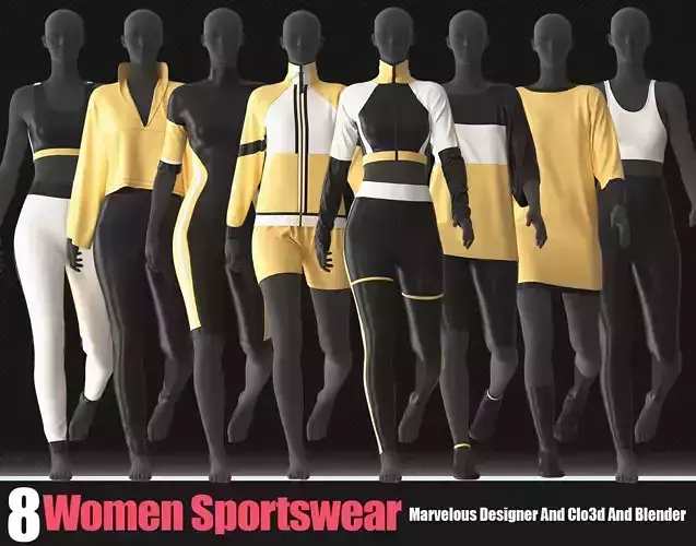 8 Women Sportswear Outfits In Clo3D And Blender