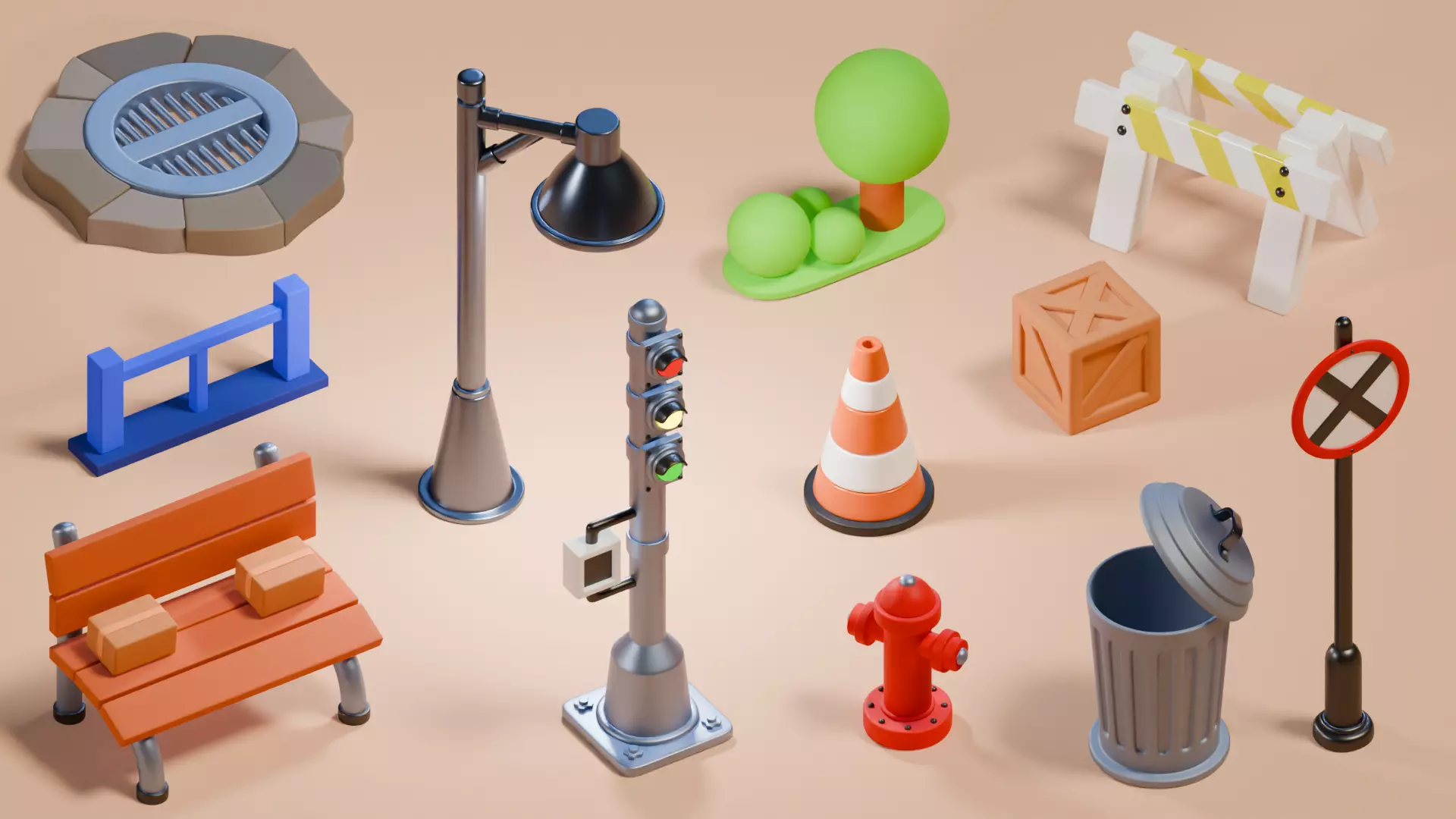 Stylized Street Assets Low-poly 3D model_0