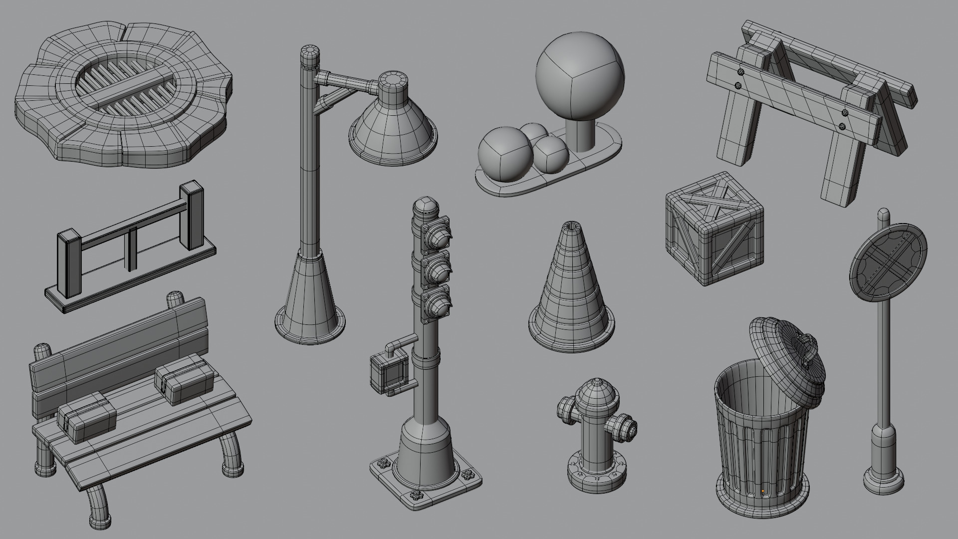 Stylized Street Assets Low-poly 3D model_2