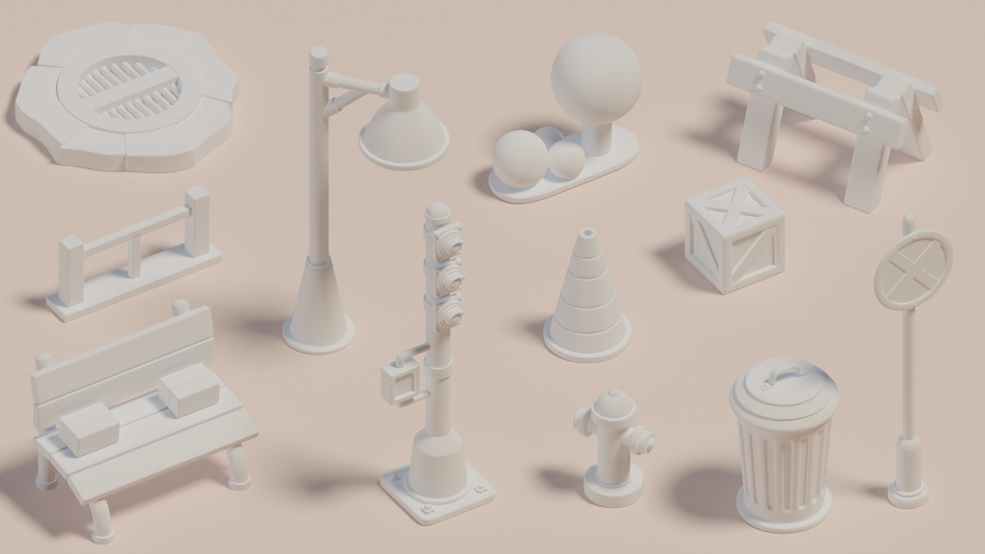 Stylized Street Assets Low-poly 3D model_1