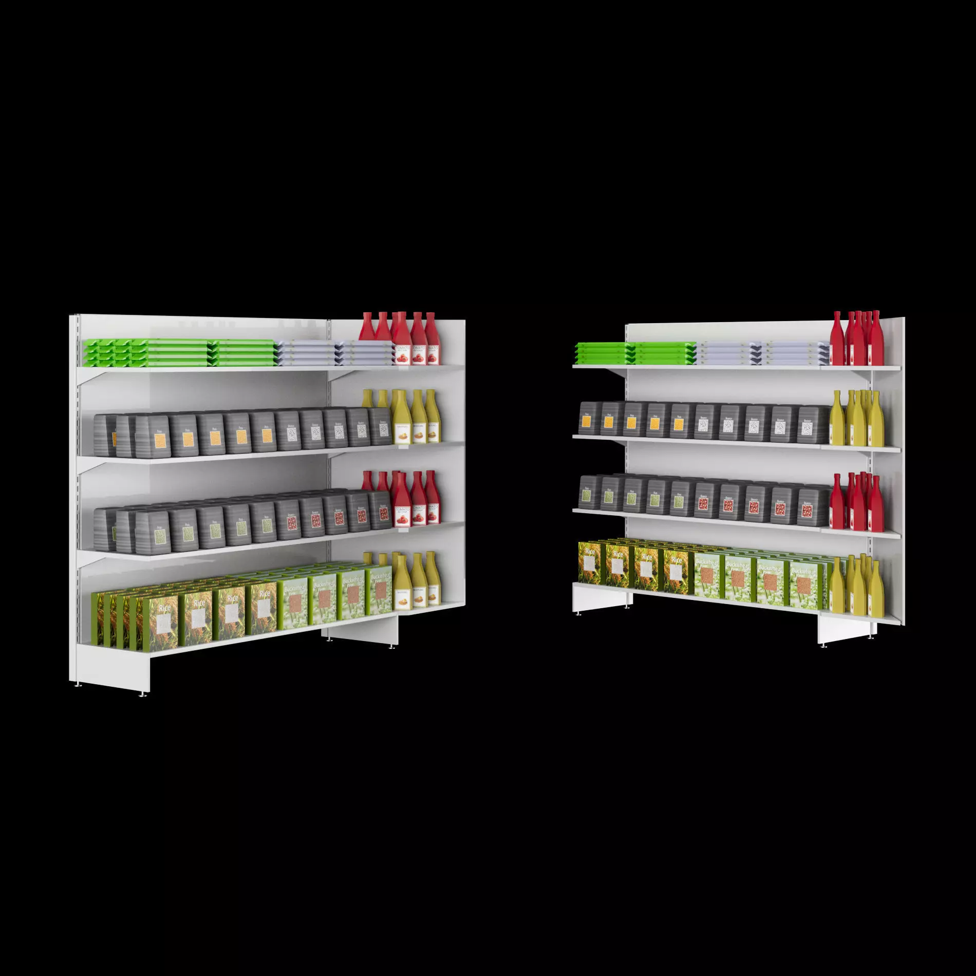 Commercial Retail Grocery Market Rack Filled with Food Products 3D model