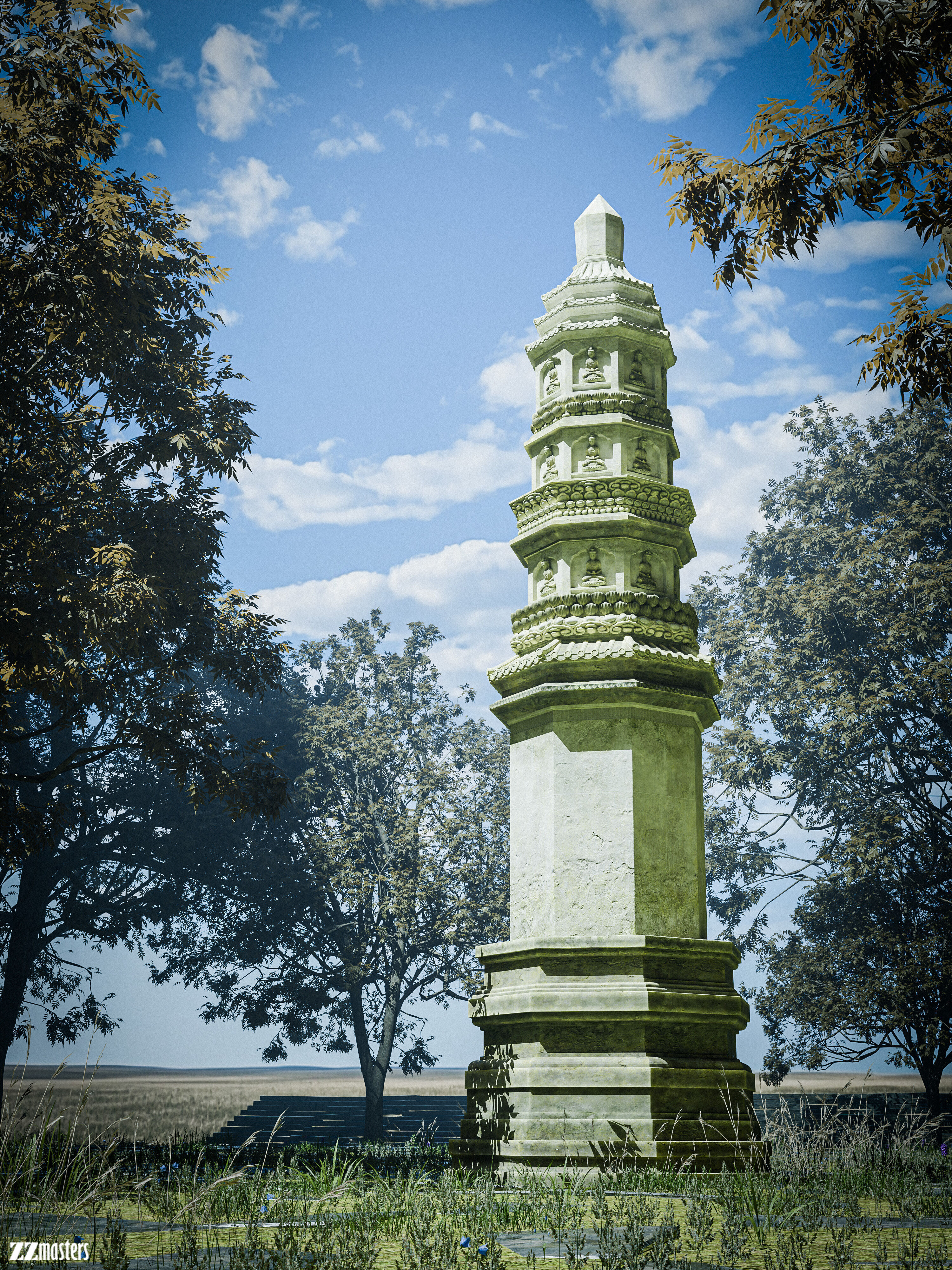 Stone column model pack 3D model_1