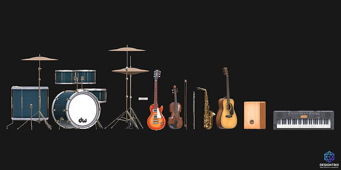 Musical instruments Low-poly 3D model