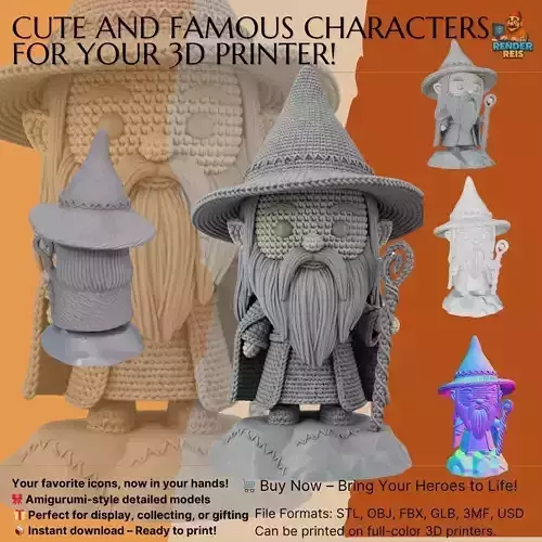 Knitted Gandalf Figure 3D Print Model 3D model
