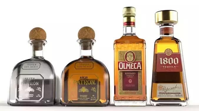 4 Tequila Alcohol Bottles Patron Olmeca 1800
