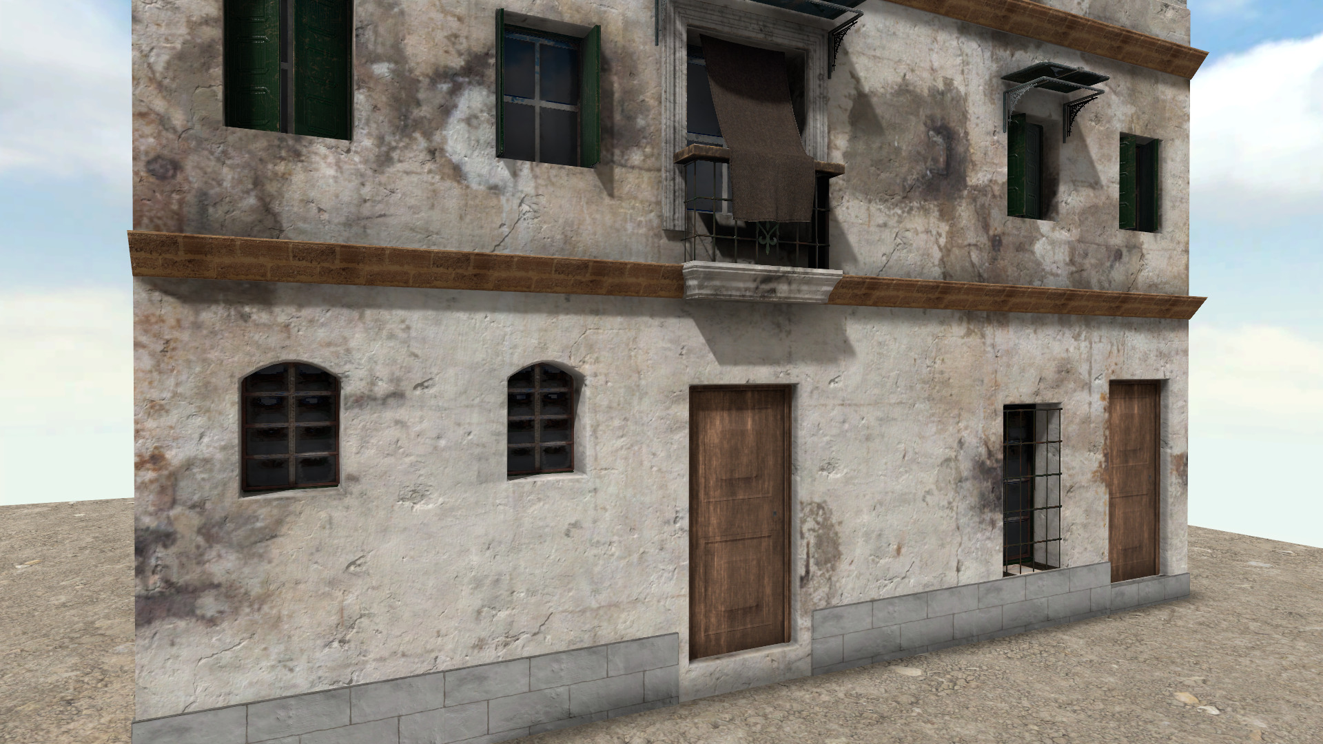 Old High-Quality 3D Colonial House Low-poly 3D model_1