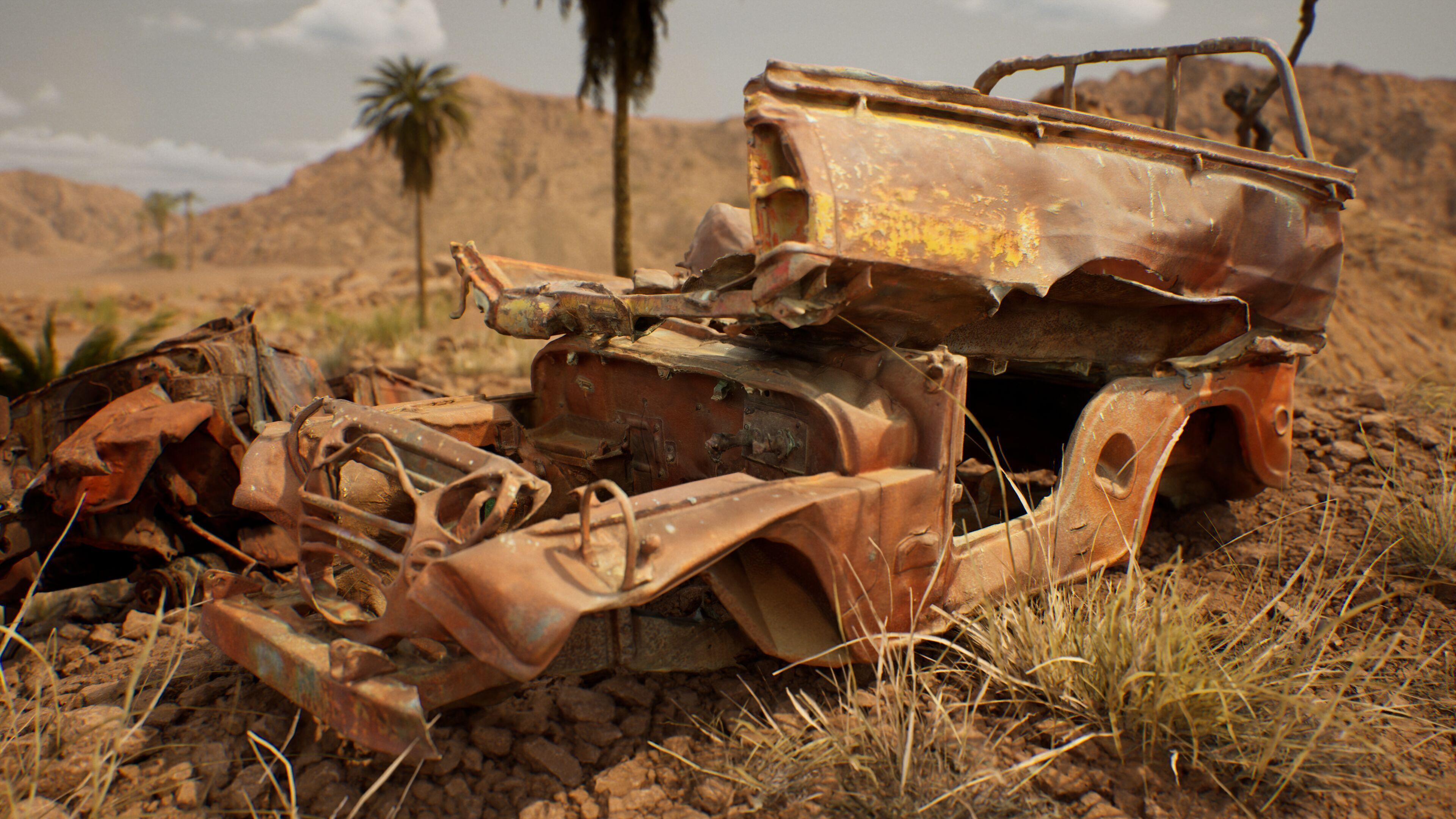 Photogrammetry Burnt Jeep Low-poly 3D model_7