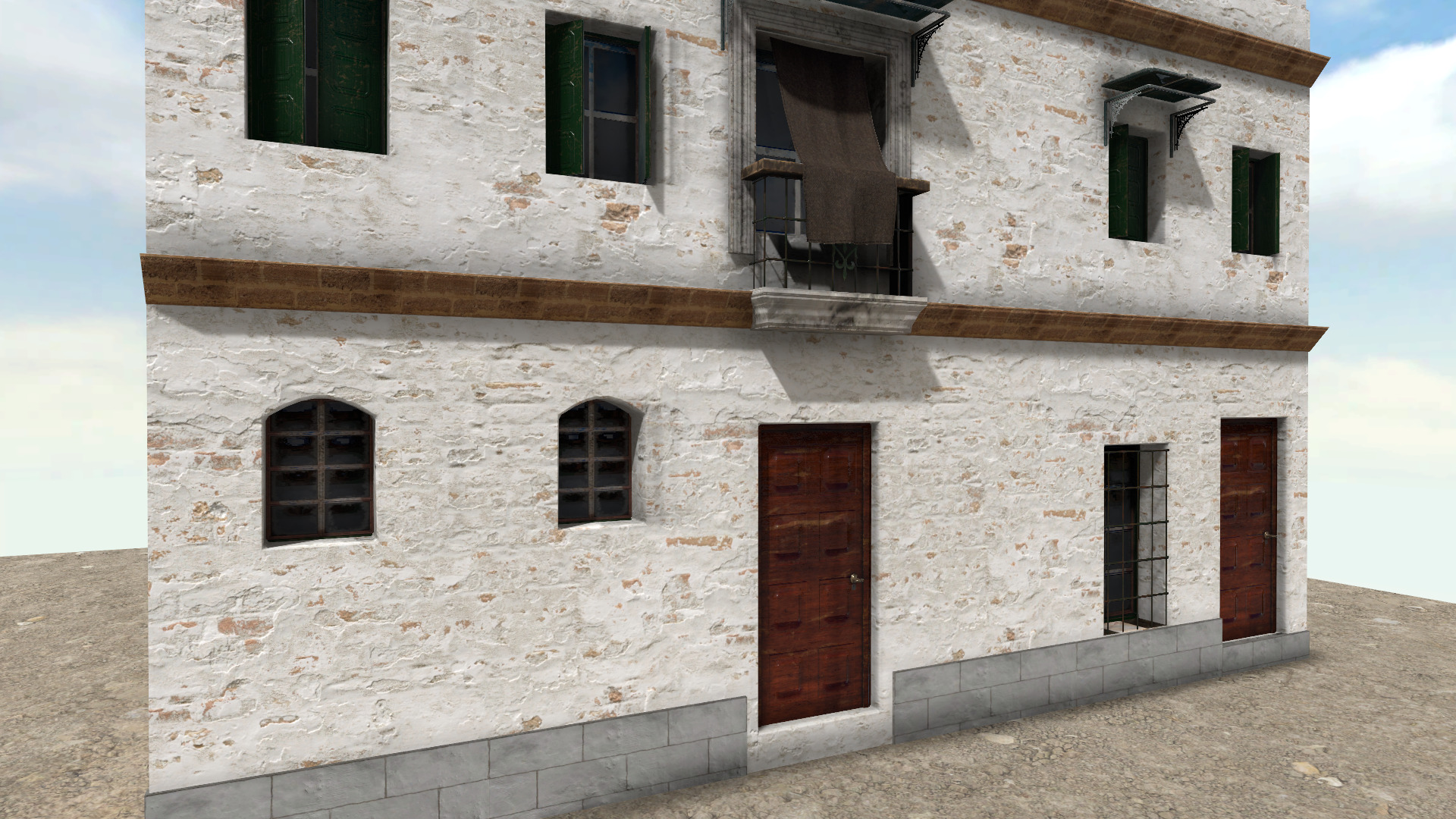 Old High-Quality 3D Colonial House Low-poly 3D model_1