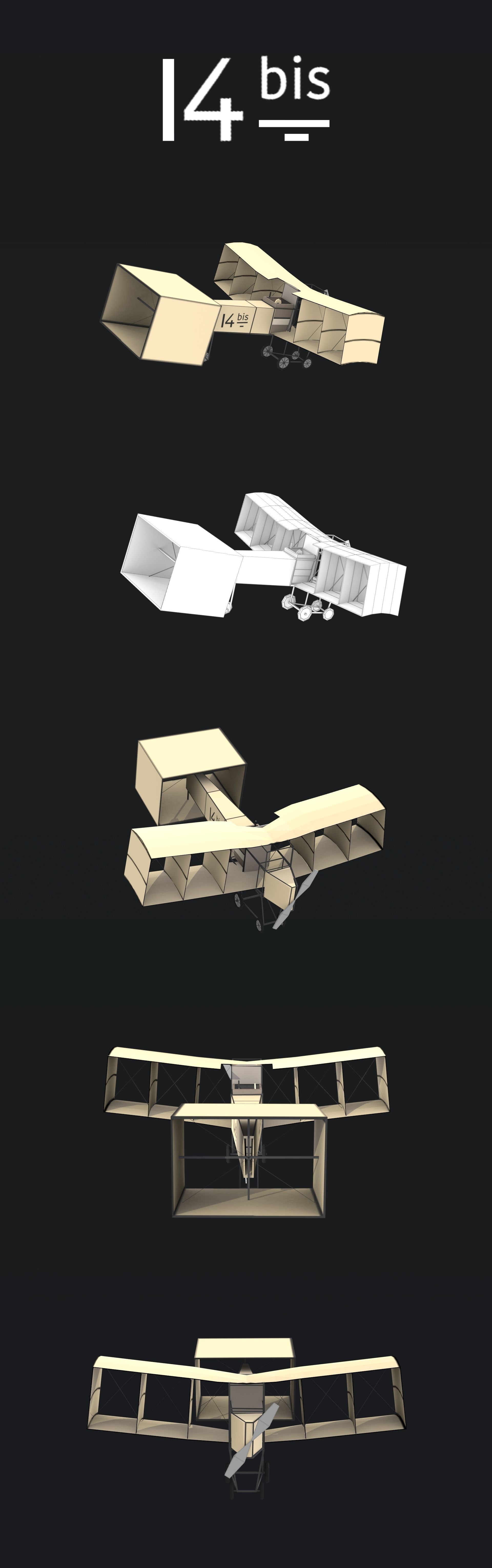 Stylized 14-bis Low-poly 3D model