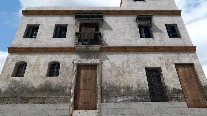 Old High-Quality 3D Colonial House Low-poly 3D model