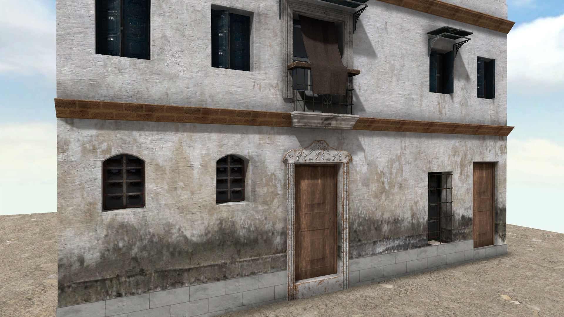 Old High-Quality 3D Colonial House Low-poly 3D model_1