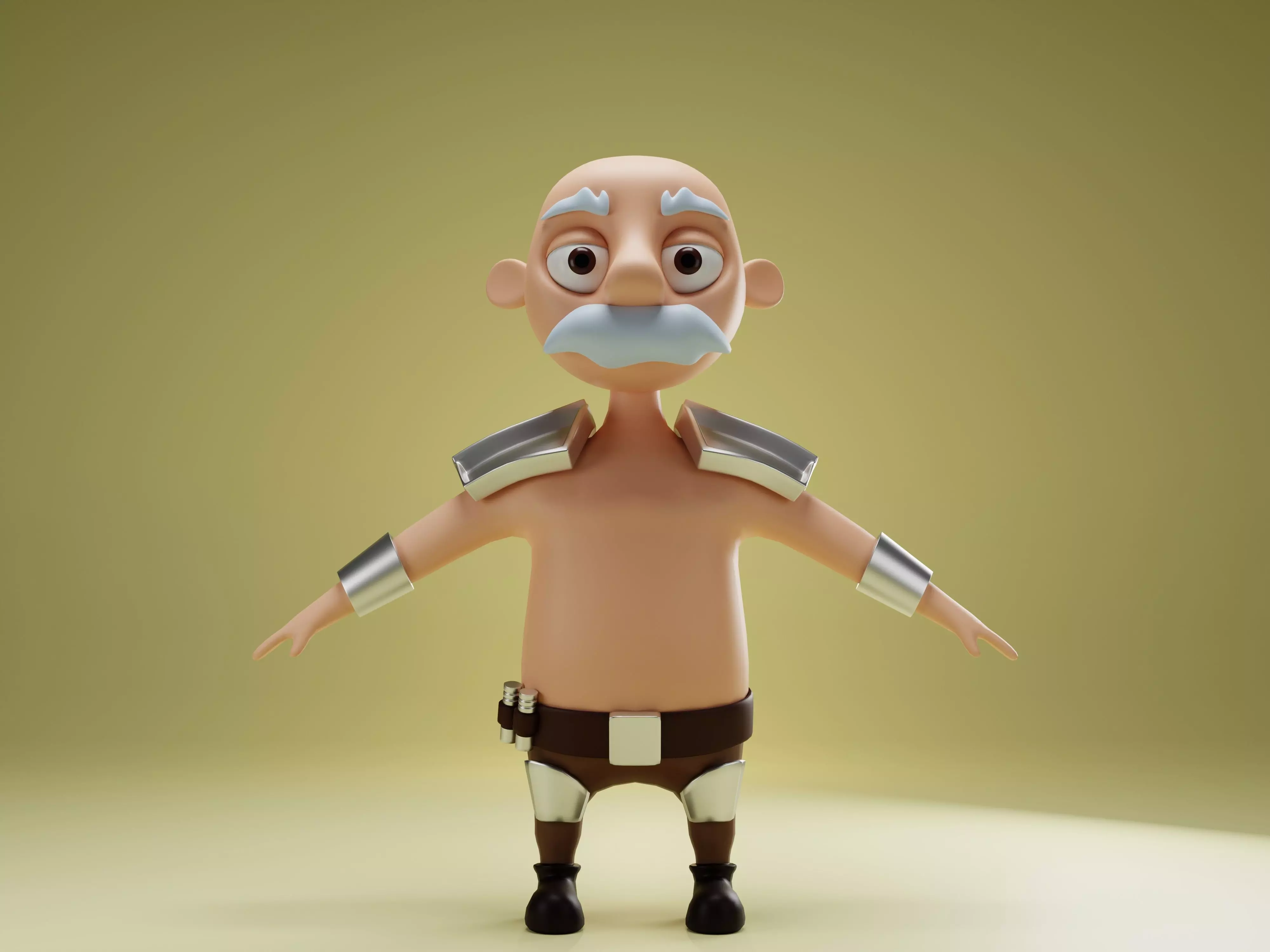 Old Man Warrior Cartoon Character Free 3D model_0