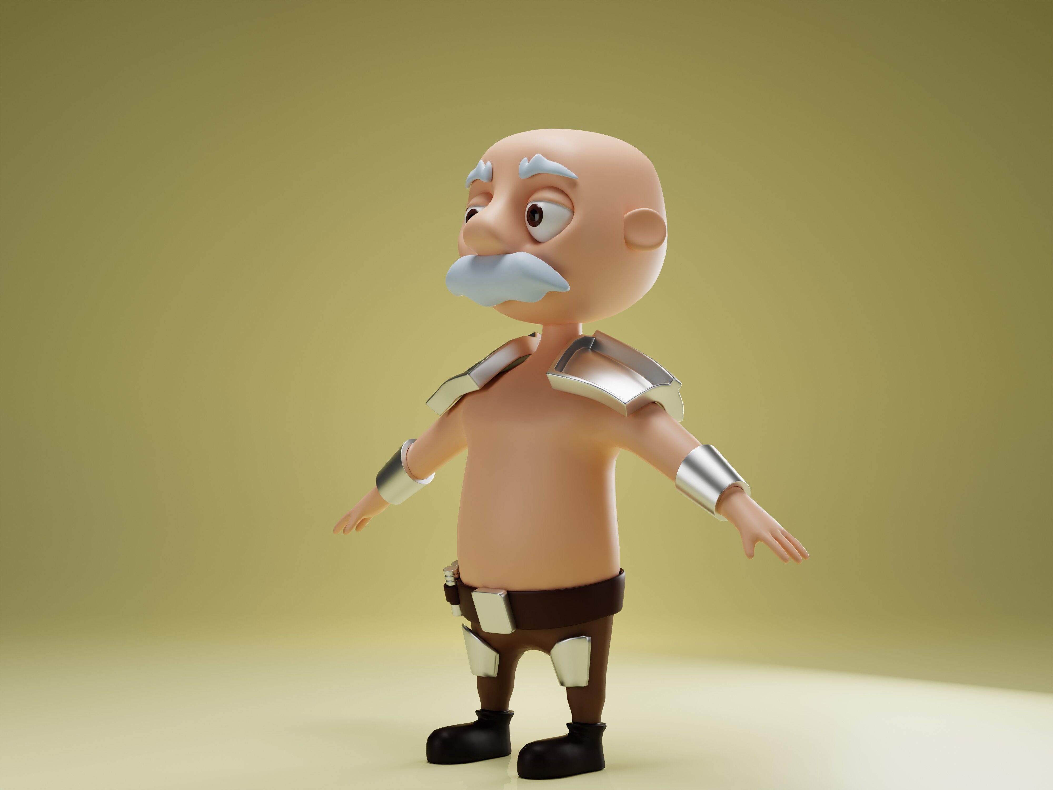 Old Man Warrior Cartoon Character Free 3D model_1