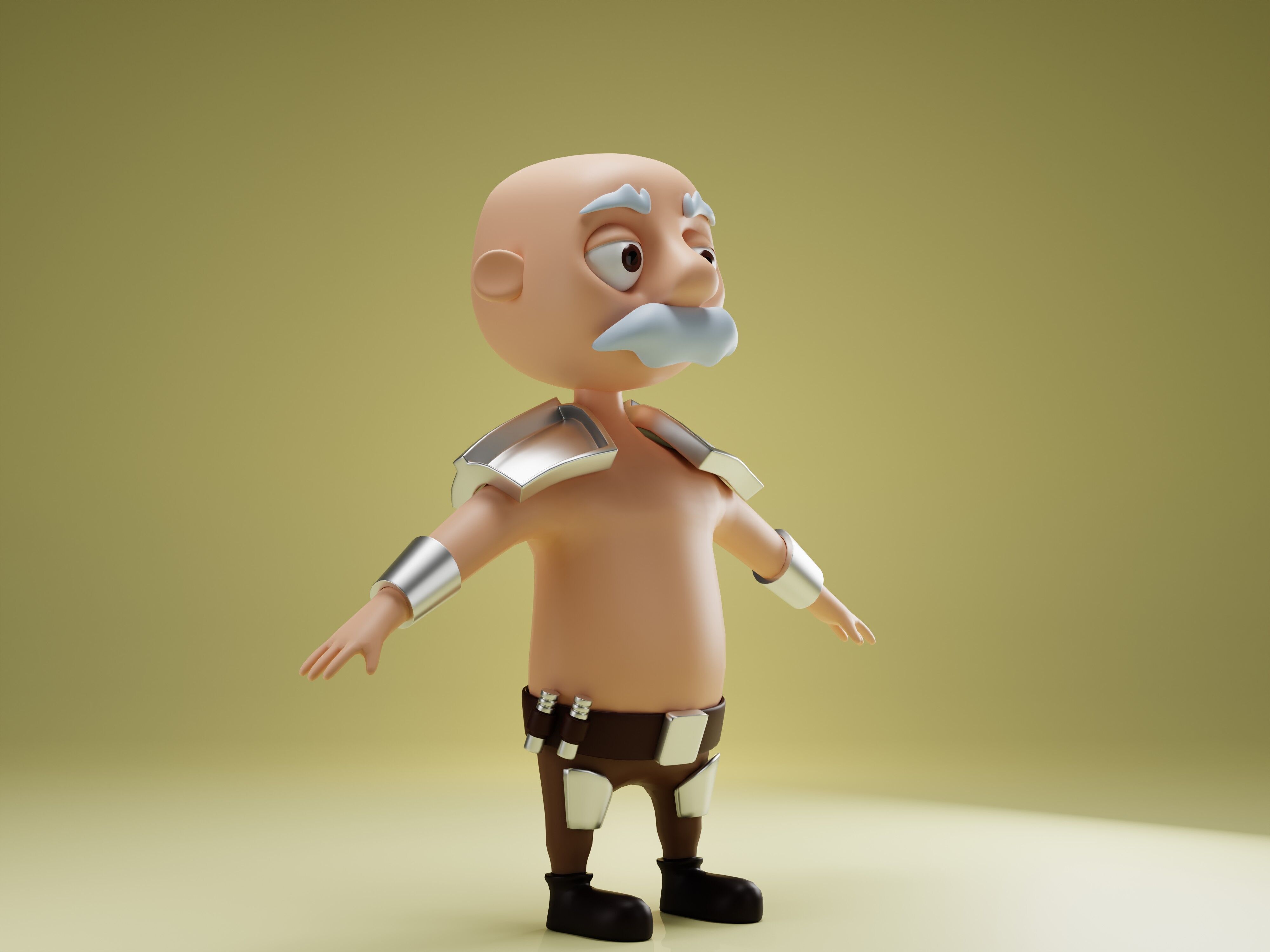 Old Man Warrior Cartoon Character Free 3D model_2