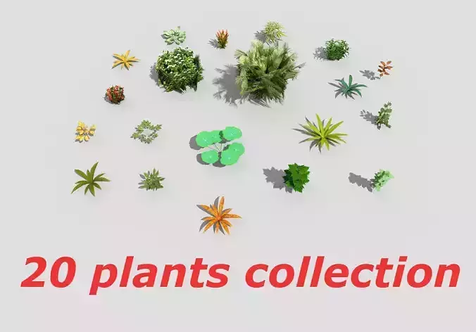 low poly plants collection in circle