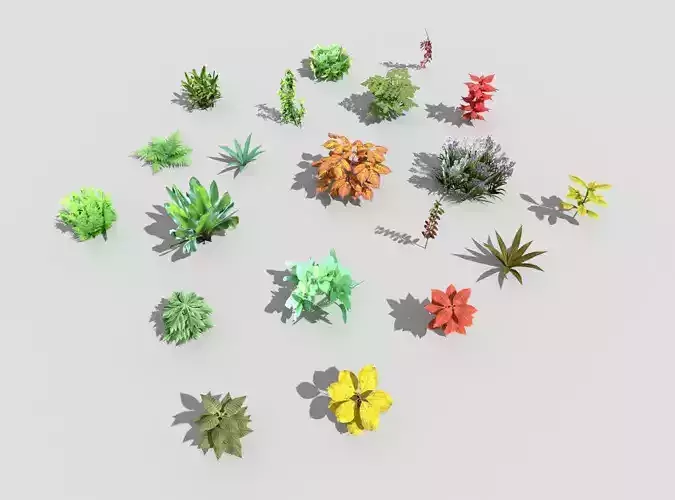 low poly plants collection cactus Low-poly 3D model