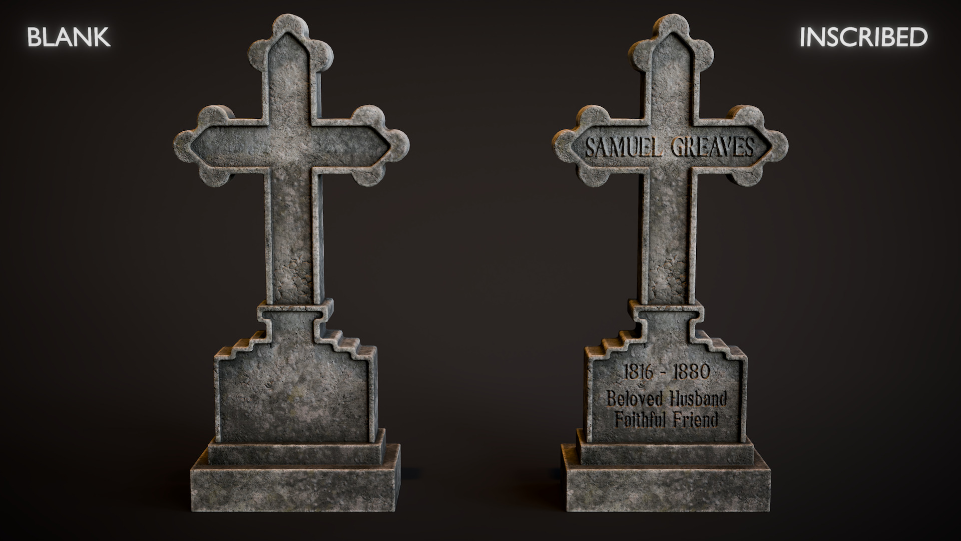 Gothic Cross Tombstone Low-poly 3D model_4