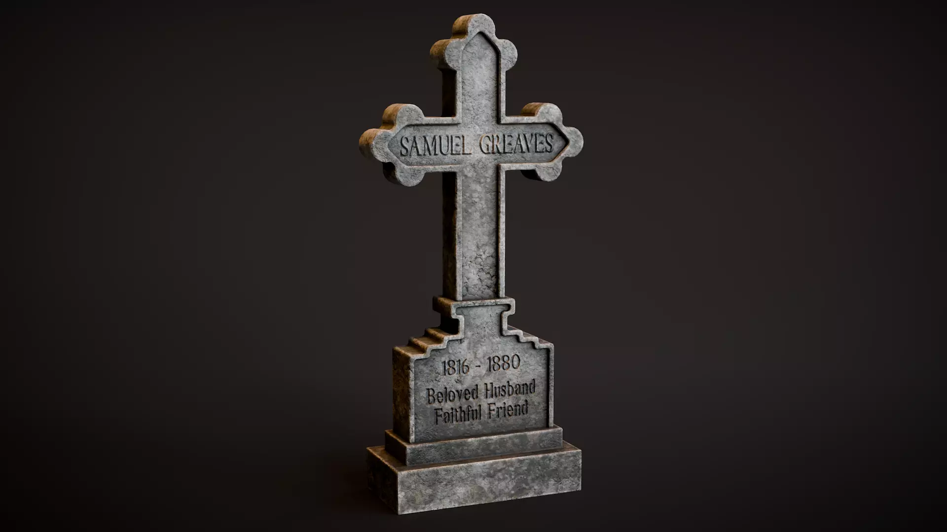 Gothic Cross Tombstone Low-poly 3D model_0