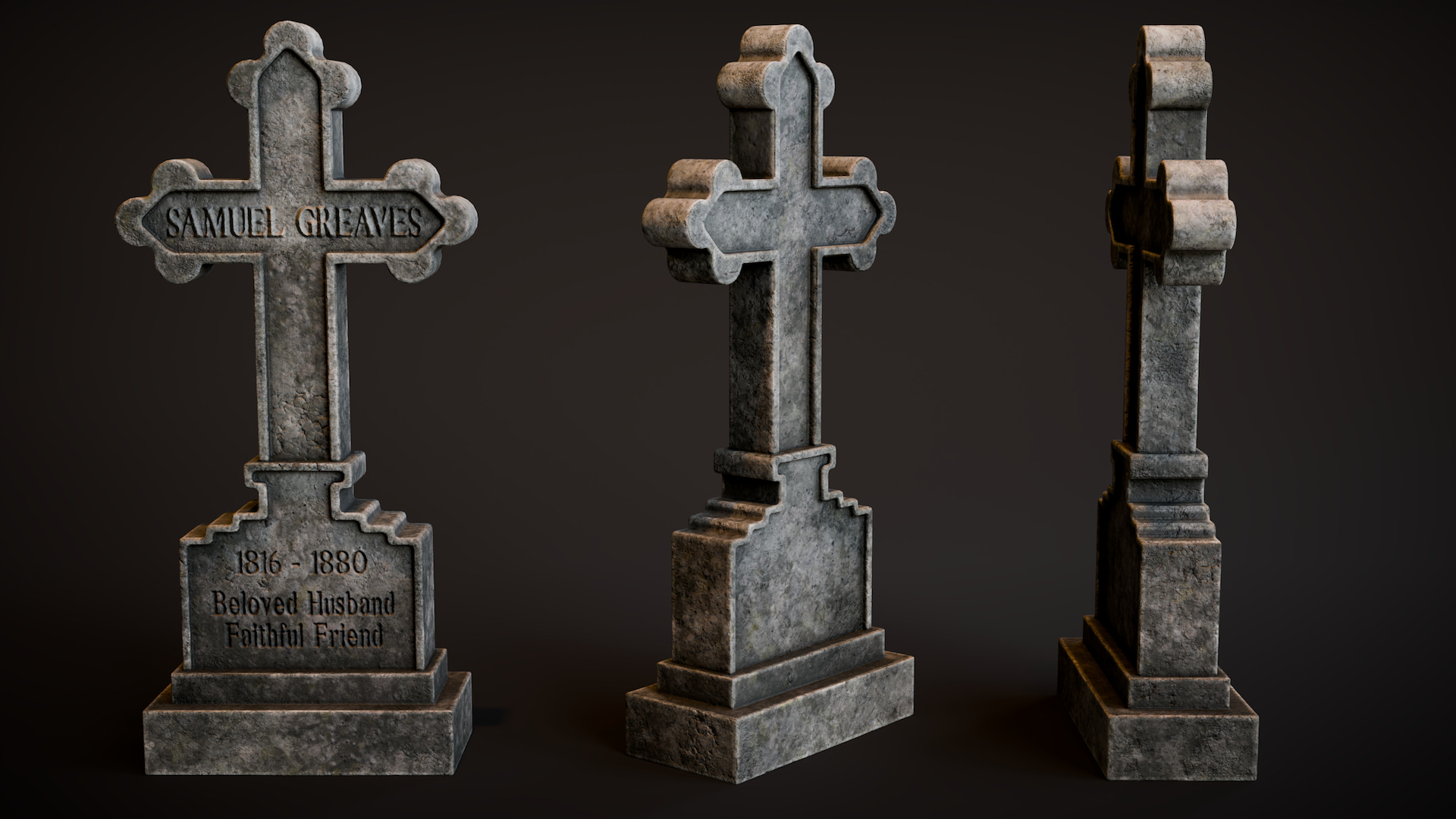 Gothic Cross Tombstone Low-poly 3D model_3