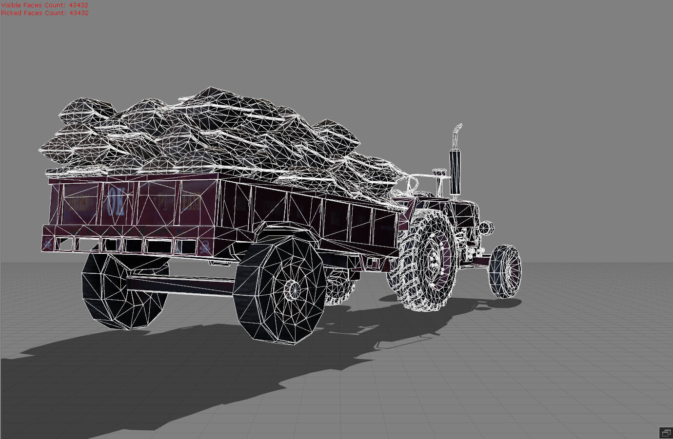 Tractor with bag Low-poly 3D model_8