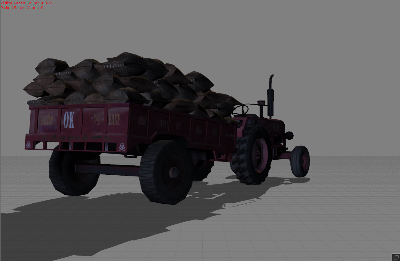 Tractor with bag Low-poly 3D model_3