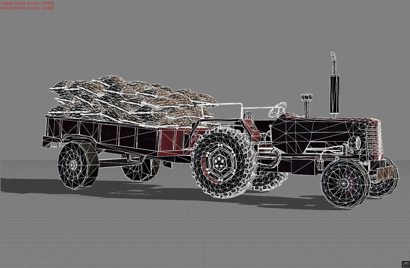 Tractor with bag Low-poly 3D model_6