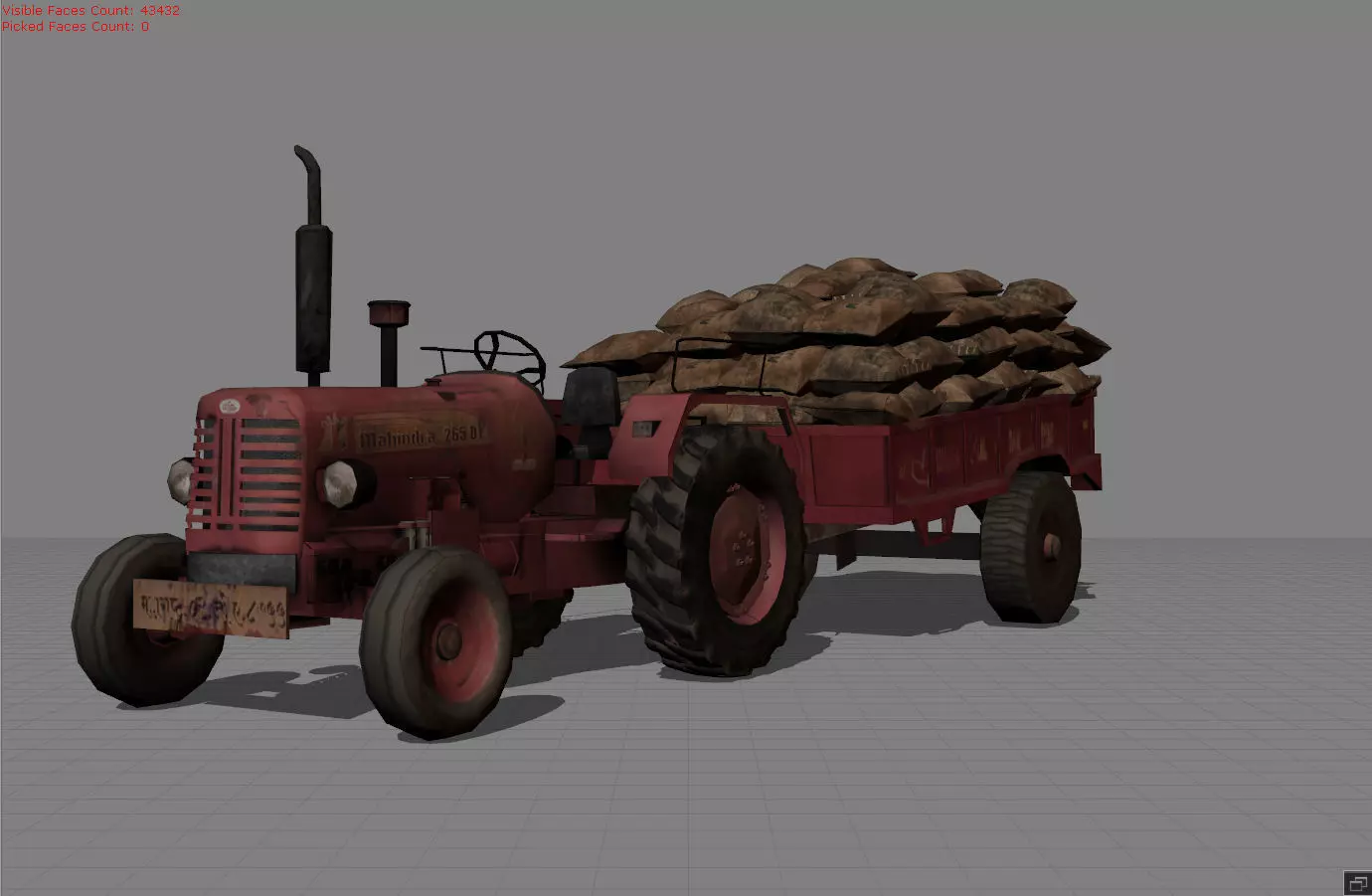 Tractor with bag Low-poly 3D model_0