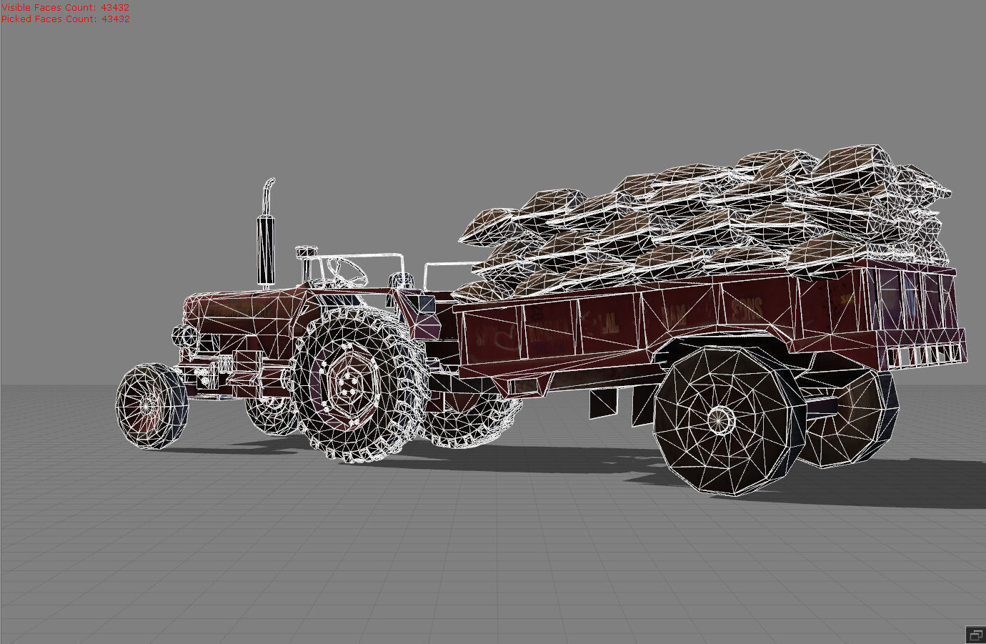 Tractor with bag Low-poly 3D model_7