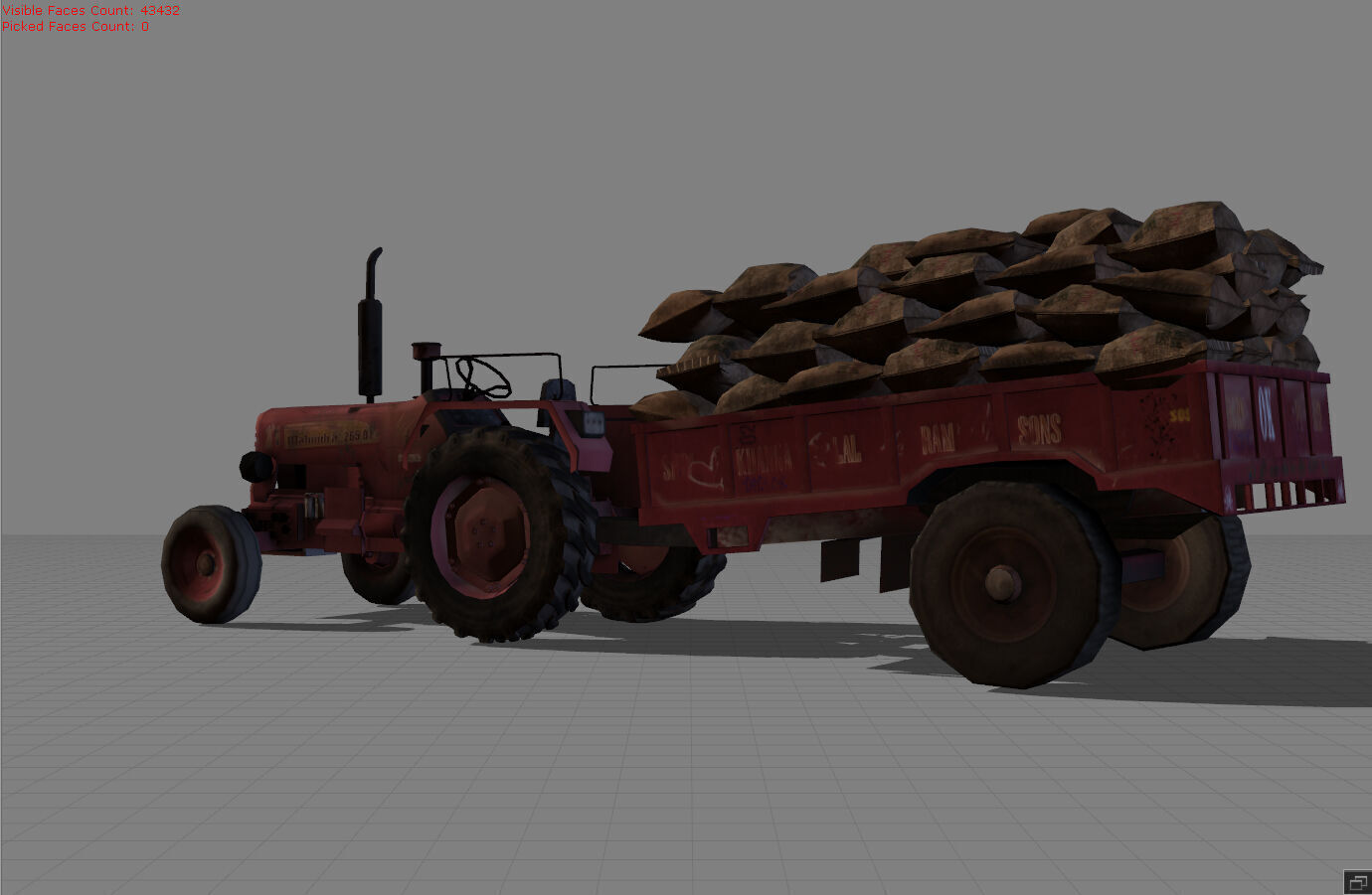 Tractor with bag Low-poly 3D model_2